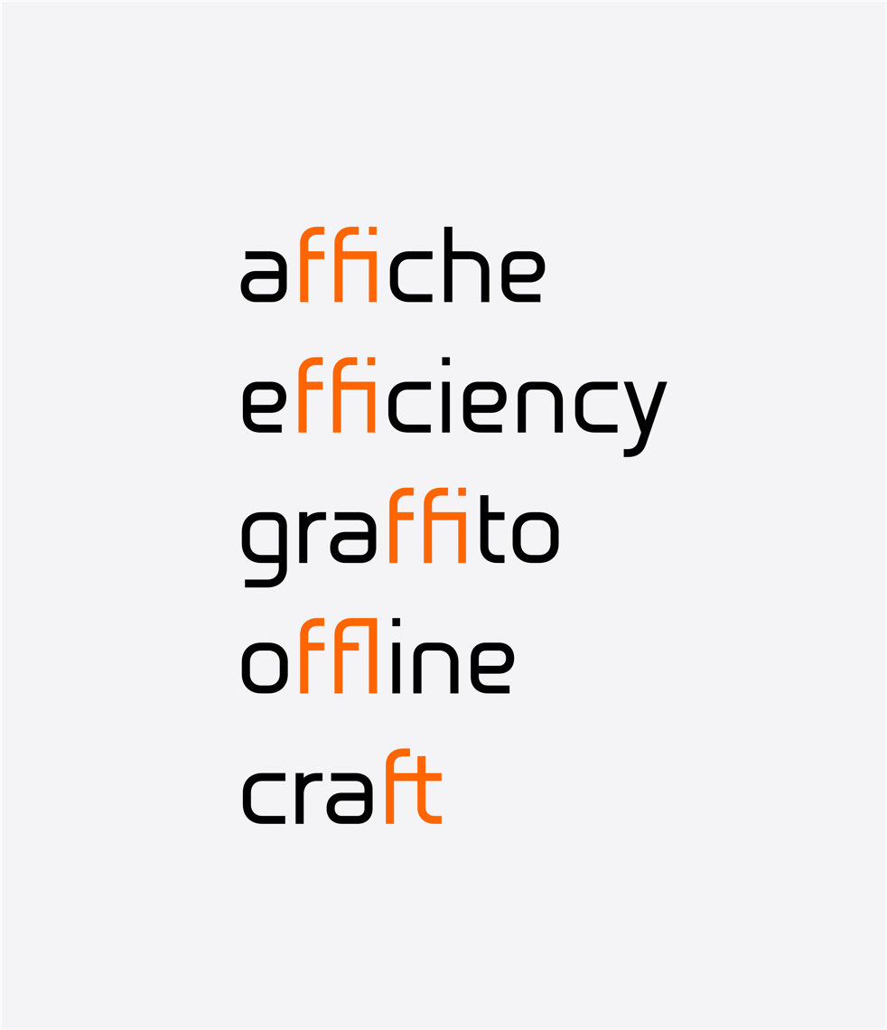 Typografische Wortbeispiele mit Ligaturen.