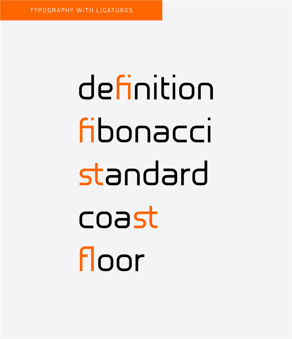 Typografische Beispiele für Wörter mit Ligaturen.